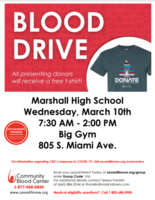 Marshall High School Blood Drive to Benefit Local Patients
