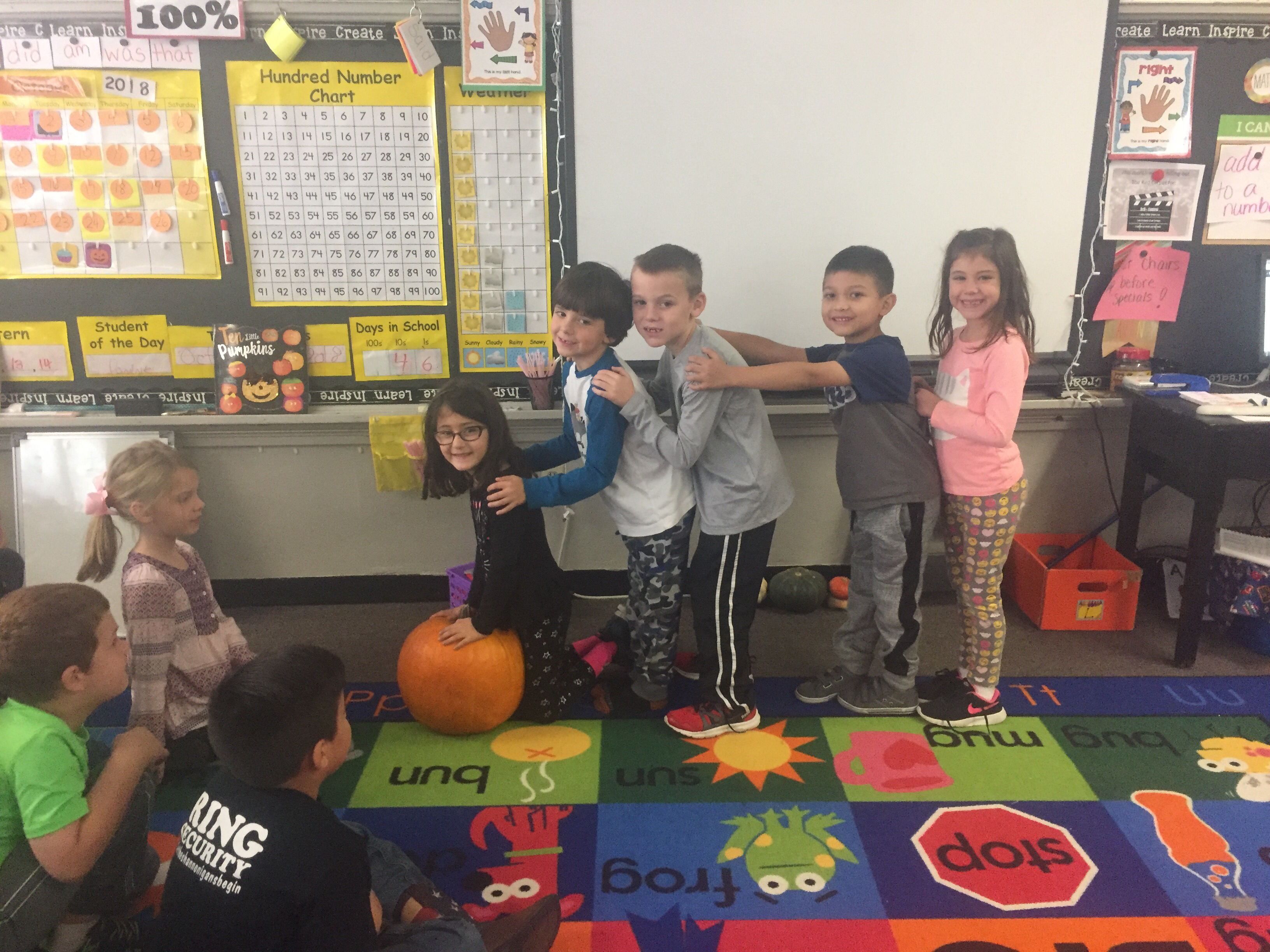 Miss Tracy’s class has been practicing story recall by acting out different character rolls in Big Pumpkin by Erica Silverman!